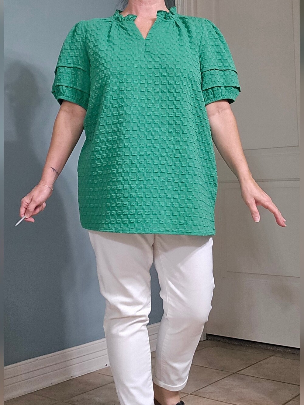Boutique Textured Short-Sleeve Top